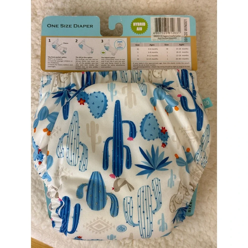 Charlie Banana One Size Cloth Diaper Blue Cactus Desert Print with 2 Inserts